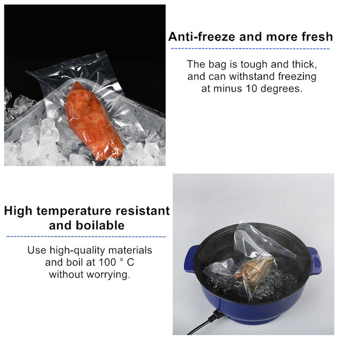 El almacenamiento libre del vacío de BPA empaqueta la comida de encargo grabó en relieve el bolso transparente congelado entero 2 del sello de vacío