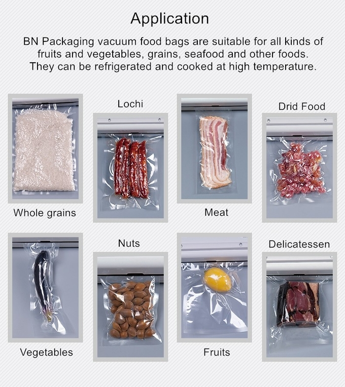 El almacenamiento libre del vacío de BPA empaqueta la comida de encargo grabó en relieve el bolso transparente congelado entero 10 del sello de vacío